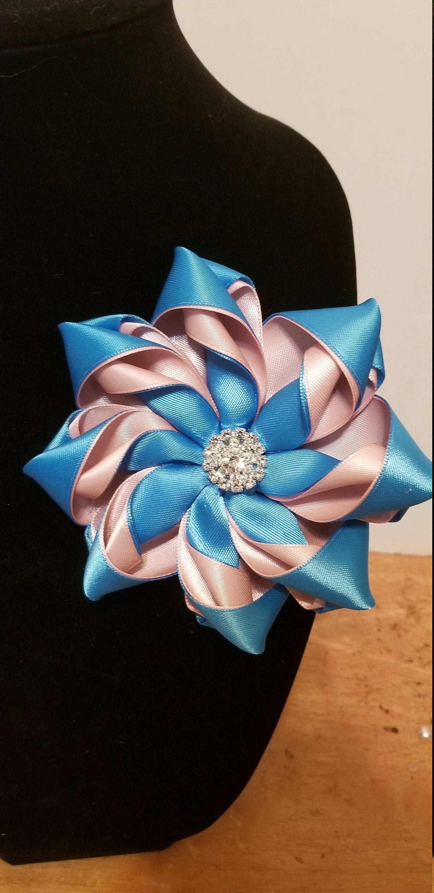 Pink and Blue brooched flower