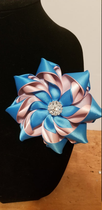 Pink and Blue brooched flower