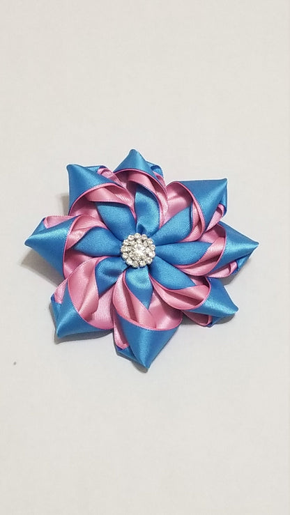 Pink and Blue brooched flower