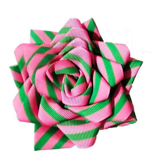 Pink and Green Striped Rose Brooched Flower