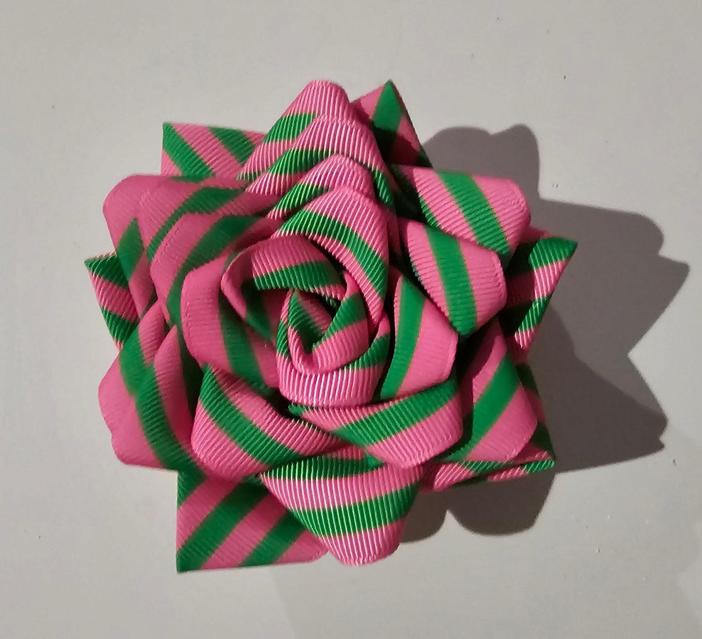 Pink and Green Striped Rose Brooched Flower