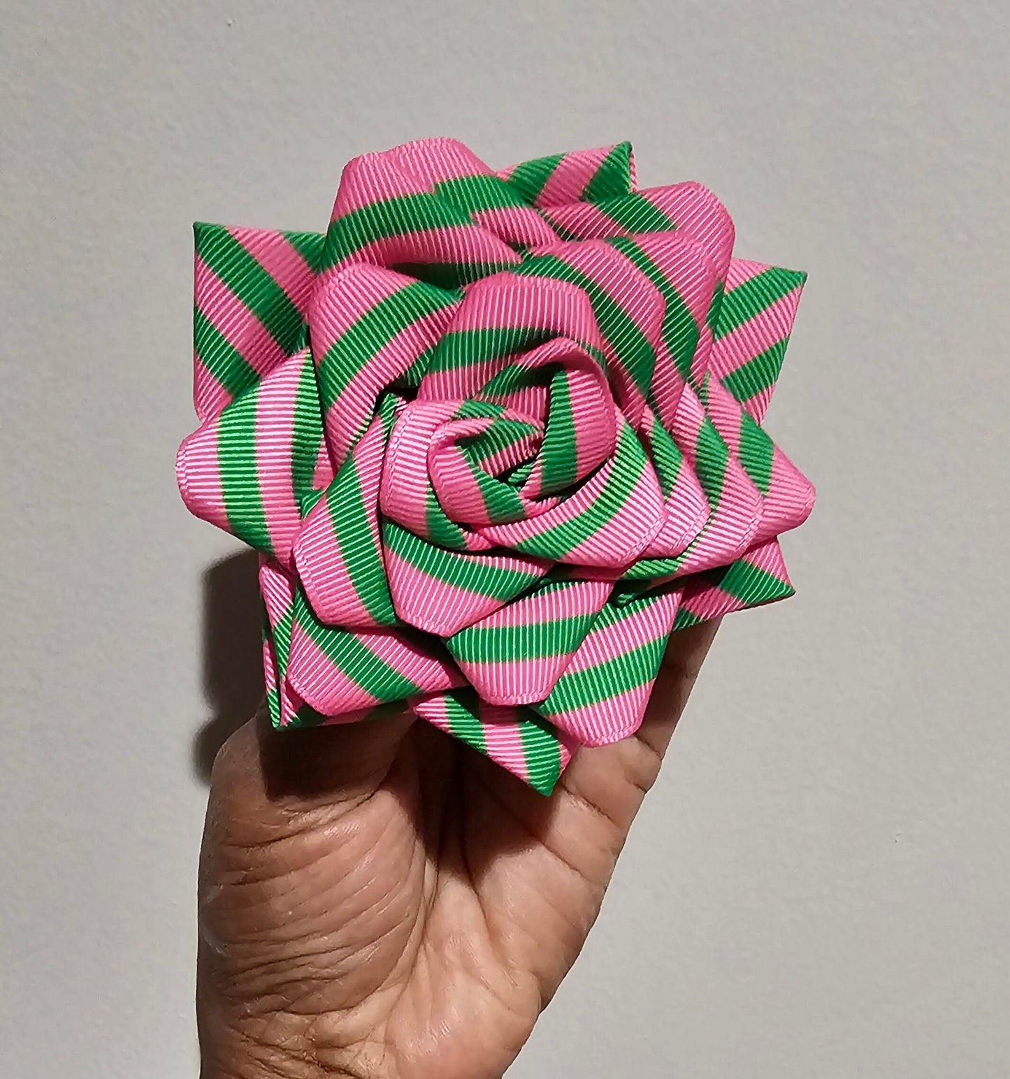 Pink and Green Striped Rose Brooched Flower